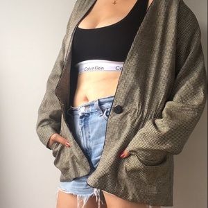 VTG Silk Utility Jacket Blazer Earthy Pebble Print